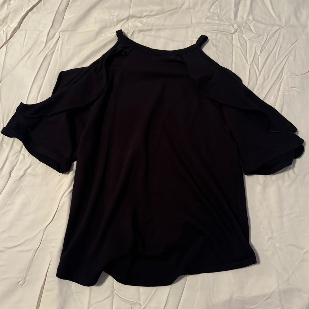 Black Ruffle Cold Shoulder Tee - Picture 3 of 3